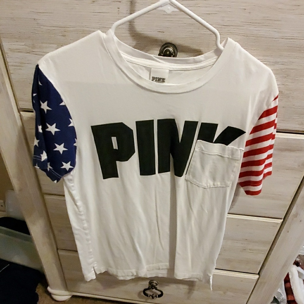 Size XS Pink white Stars and Strips tshirt